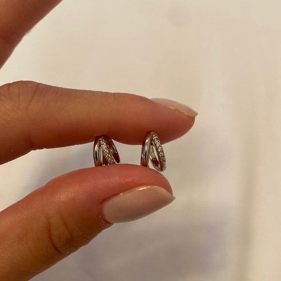 Jewelry - Silver double hoop diamond earrings